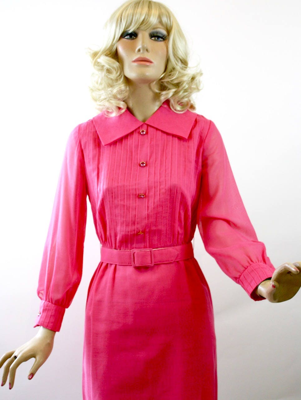 60s Dinner Dress Sheer Fuchsia Cotton Sheath Mini Dress Dress | Etsy