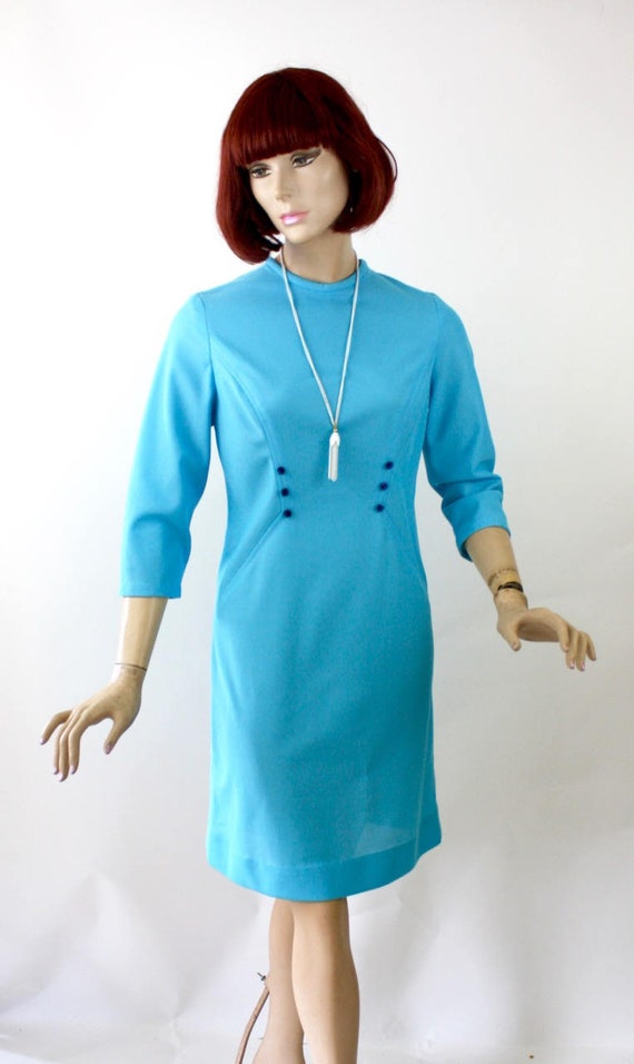 Vintage  Mod Dress Turquoise  Shift Dress  Size Sm