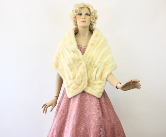 50s Mink Fur Stole White Blonde Fur Wrap Wedding … - image 1