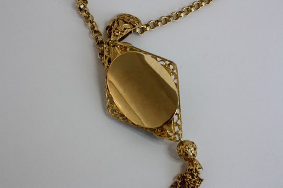 60s Jade Pendant Necklace  Gold Chain 7" Tassel P… - image 8