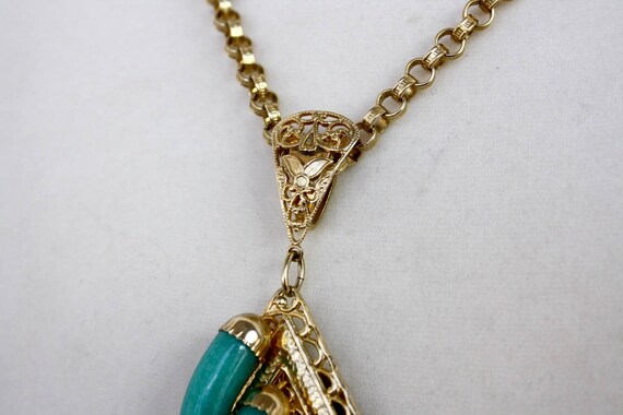 60s Jade Pendant Necklace  Gold Chain 7" Tassel P… - image 9