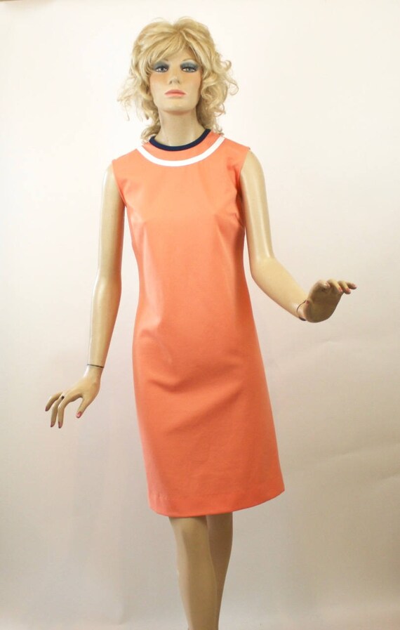 Vintage  Dress w Jacket Peach & Navy Shift Dress … - image 5