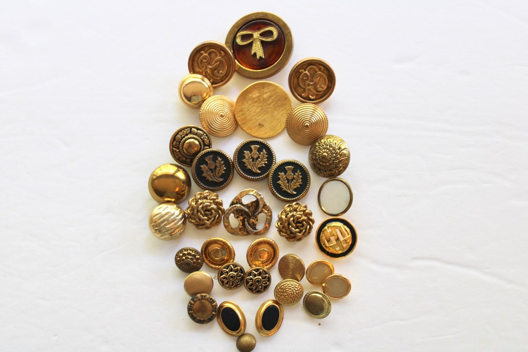 Vintage Fancy Gold Buttons Lot 34 Unique Mixed Metal Buttons MB136 Etsy