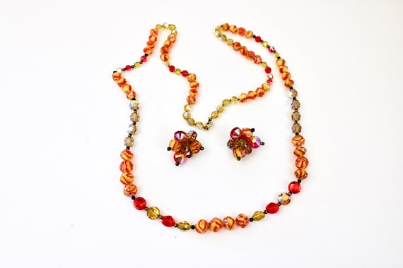 50s Alice Caviness Art Glass Necklace & Earrings … - image 1