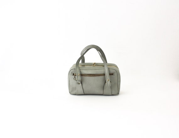 60s Leather Purse Small Gray  Handbag Double Stra… - image 1