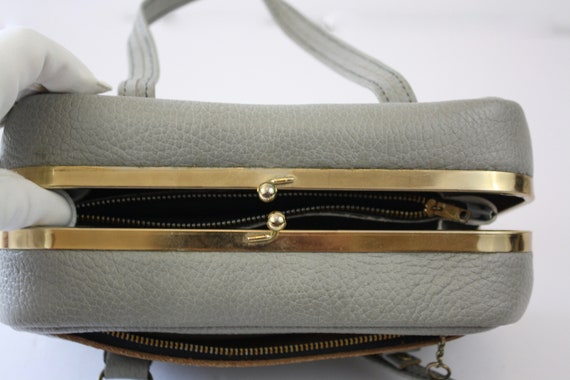 60s Leather Purse Small Gray  Handbag Double Stra… - image 8