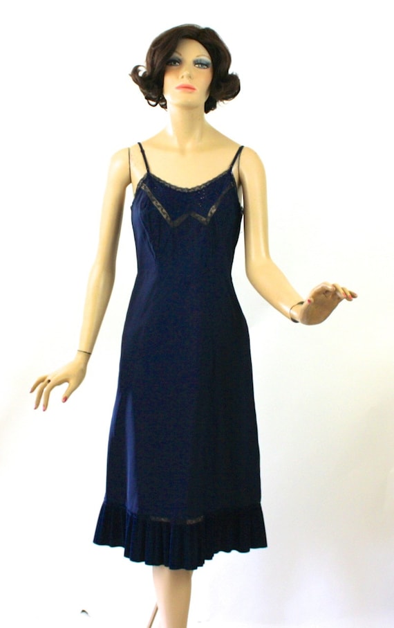 40s Barbizon Full Slip Black Orlon Nylon w Crystal