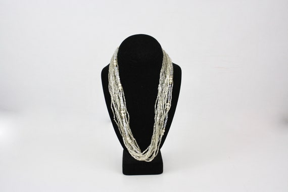 Vintage 80s Necklace Multi Strand Liquid Silver G… - image 3