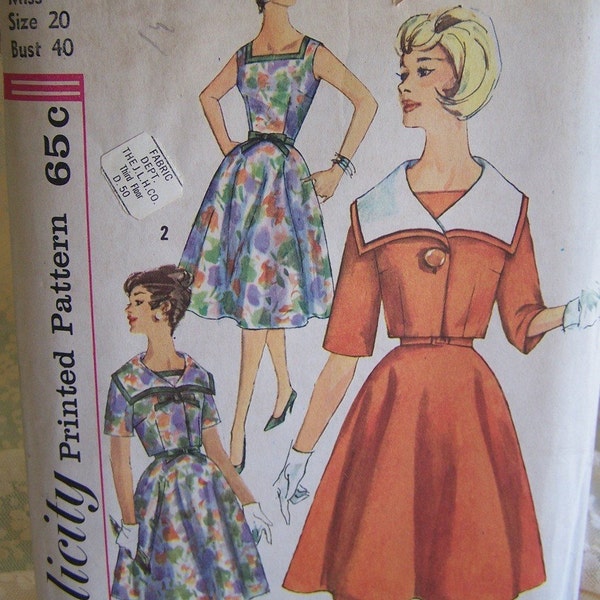 Uncut Vintage 60's Day Sundress w Jacket Full Skirt Simplicity Pattern Size 20 Bust 40