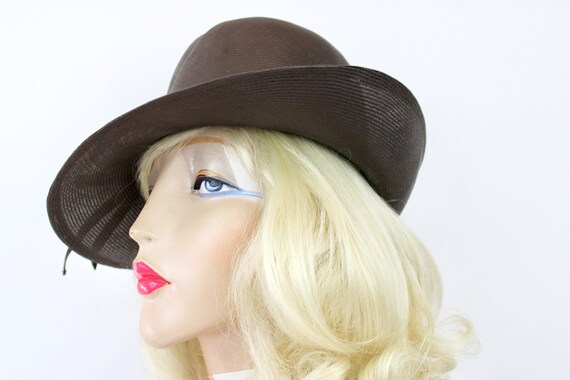 60s Fedora Hat Brown Fine Straw Vintage Tilt Hat … - image 6