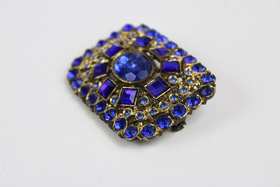 Vintage 40s Sapphire Brooch Large Gold Brooch w B… - image 6