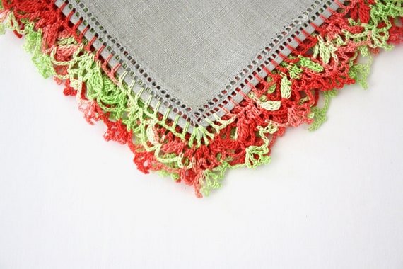 Vintage Floral Handkerchief Square Gray Cotton Li… - image 5