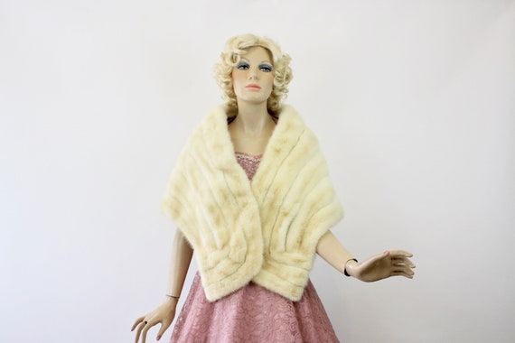 50s Mink Fur Stole White Blonde Fur Wrap Wedding … - image 3