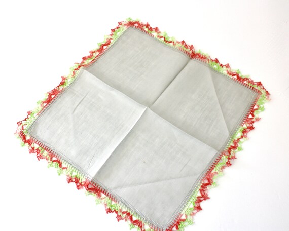 Vintage Floral Handkerchief Square Gray Cotton Li… - image 2