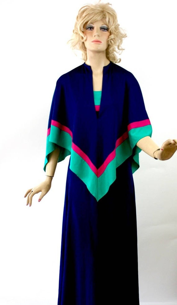 Vintage Dress & Cape Navy w Pink Maxi Dress Size S