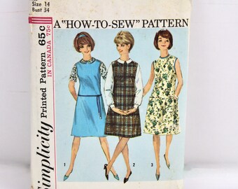 Vintage 60s Day Dress Simplicity Pattern No 5385 Shift Dress S 14 B 34