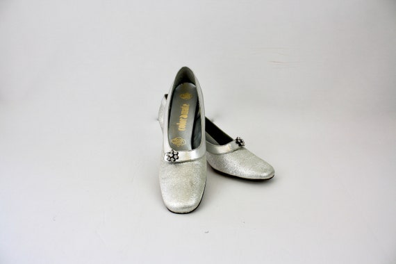 60s Formal Shoes Sparkling Silver Lame' w Rhinesto