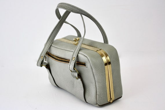 60s Leather Purse Small Gray  Handbag Double Stra… - image 4