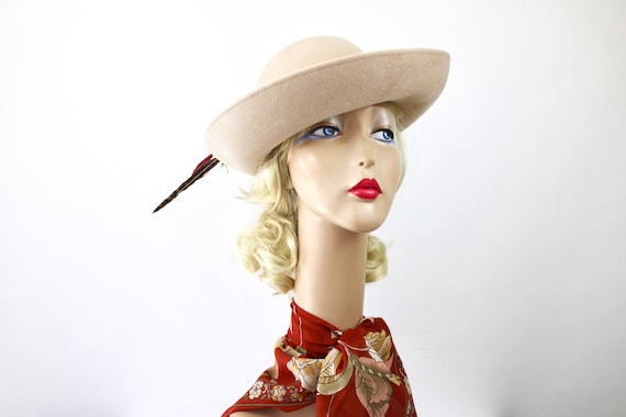 70s Fedora Hat by Frank Olive Tan Wool Felt Wide B
