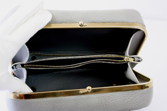 60s Leather Purse Small Gray  Handbag Double Stra… - image 7