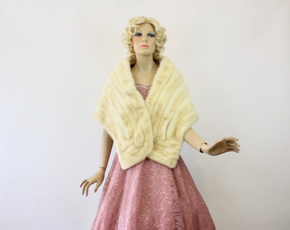 50s Mink Fur Stole White Blonde Fur Wrap Wedding … - image 4