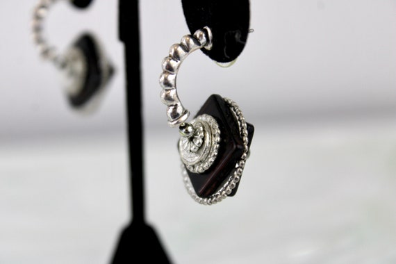 Vintage Silver Black Earrings Unique Hoop & Dangl… - image 4
