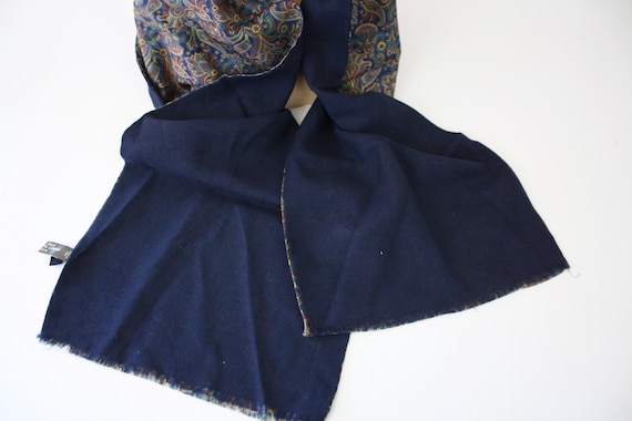 80s Silk & Wool Scarf Oblong Navy Floral Paisley - image 6