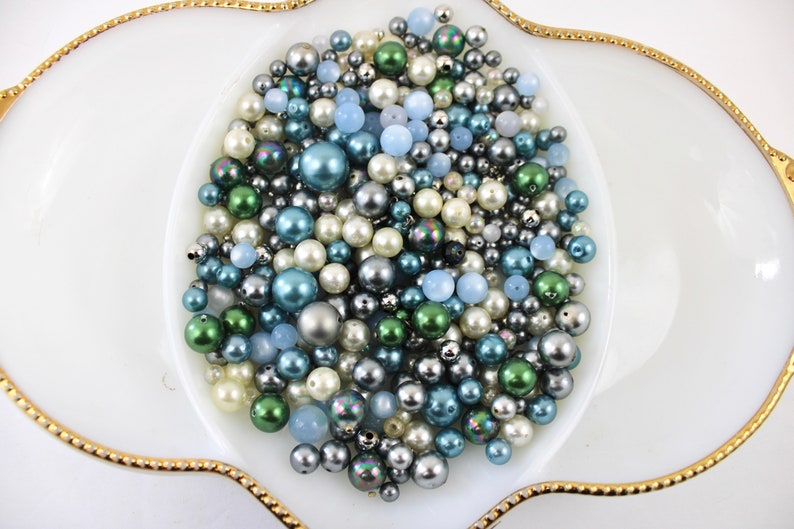 Bead Mix Box D Vintage Blues and Greens Bead Soup Mix Destash Lot