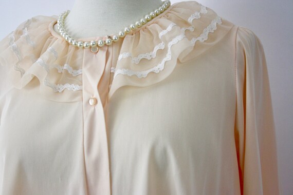 60s Bed Jacket Miss Elaine  Peach Nylon Ruffle Co… - image 4