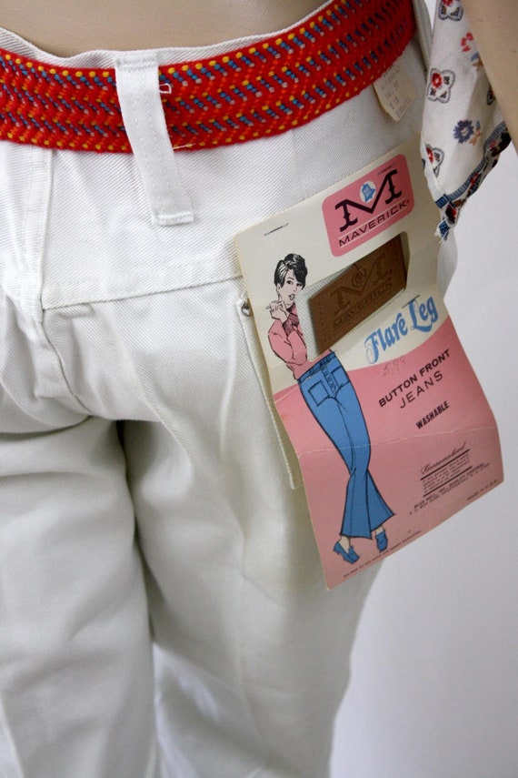 60s 70s Bellbottom Jeans NOS White Cotton Denim H