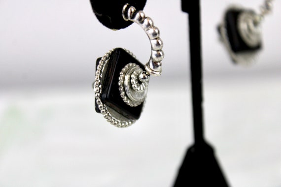 Vintage Silver Black Earrings Unique Hoop & Dangl… - image 1
