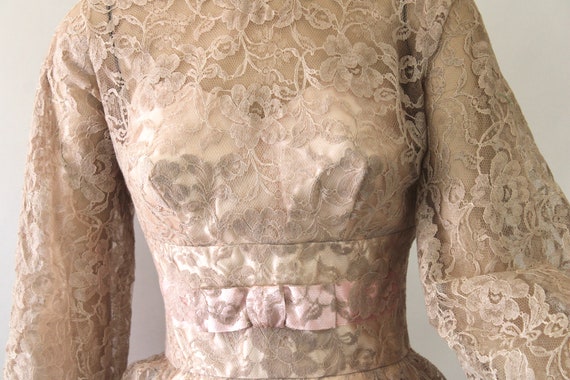 Vintage Formal Dress Sheer Nude Lace & Pink Satin… - image 8