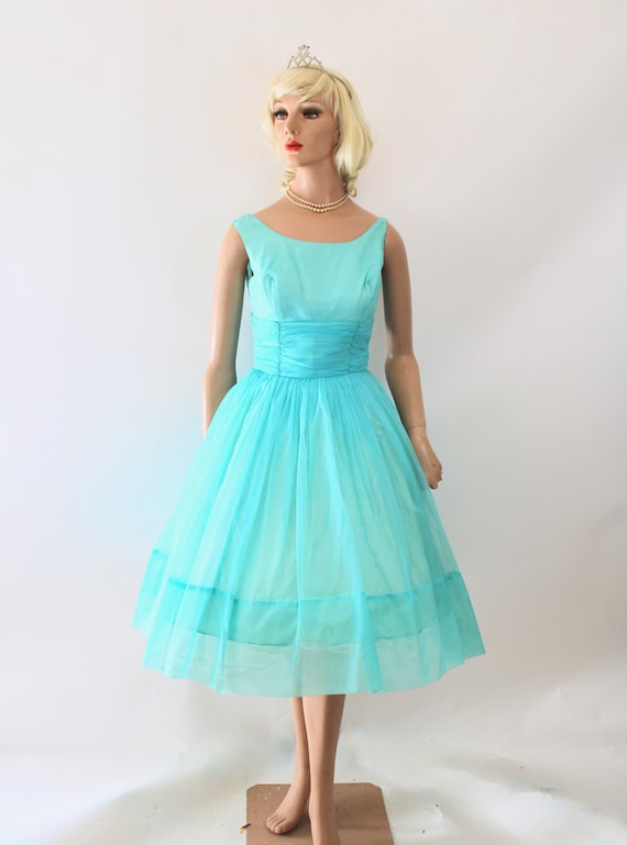 Vintage 50s Prom Dress Turquoise Chiffon Full Skirt Size Small Bust 34 -  Etsy