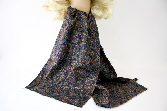 80s Silk & Wool Scarf Oblong Navy Floral Paisley - image 4