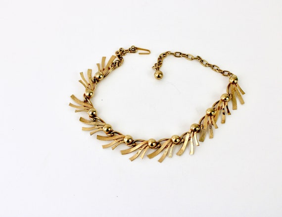 Vintage 60s Choker Gold Bead & Swirl Chain Neckla… - image 1