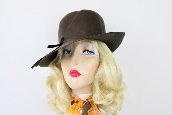 60s Fedora Hat Brown Fine Straw Vintage Tilt Hat … - image 5