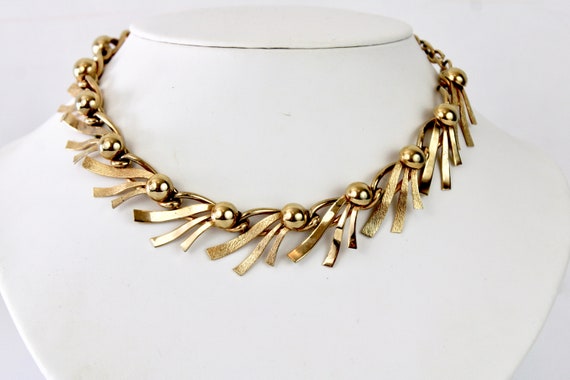 Vintage 60s Choker Gold Bead & Swirl Chain Neckla… - image 5