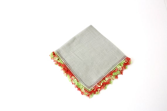 Vintage Floral Handkerchief Square Gray Cotton Li… - image 3