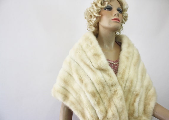 50s Mink Fur Stole White Blonde Fur Wrap Wedding … - image 5