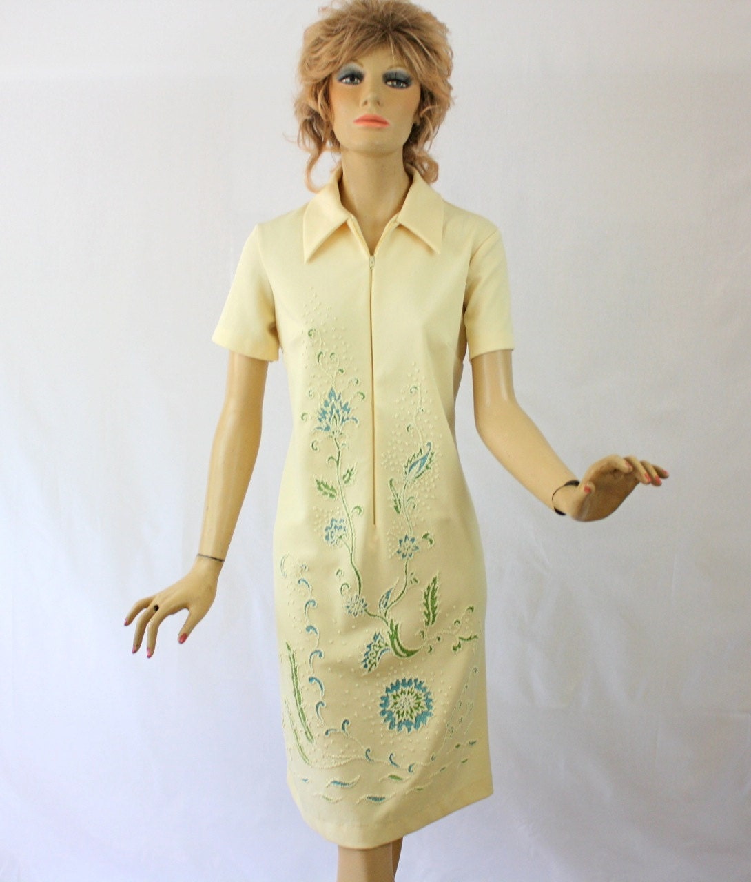 Vintage Floral Bead Dress 60s Lady Blair Ivory Day Dress w | Etsy