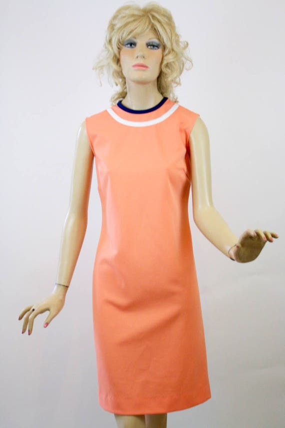 Vintage  Dress w Jacket Peach & Navy Shift Dress … - image 3