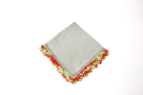 Vintage Floral Handkerchief Square Gray Cotton Li… - image 4