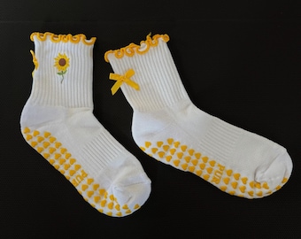 Sunflower Pilates Grip Socks | Non-Slip Barre Socks | Cute Studio Workout Socks |