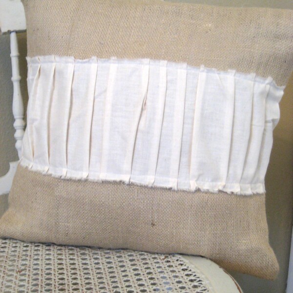 Farmhouse Burlap Ruffle Pillow Case- TREASURY ITEM