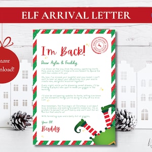 Carta de llegada de elfo editable Carta de bienvenida de elfo imprimible Carta de elfo de Navidad Carta de elfo "Estoy de regreso" Descarga digital Carta de elfo "Hola" para niños
