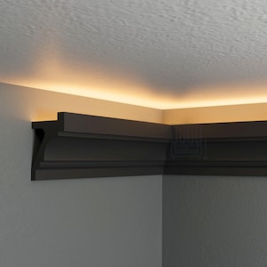 Crown Moulding Black, LED Coving Grey, Chrome White Color Durable Ceiling Cornice Moldings, Wall Accent Trim Decor Each is W7&#39;/240cm