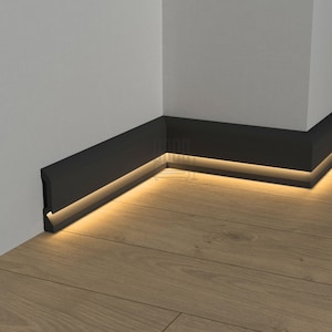 LED Baseboard Molding Black, Grey White Skirting Boards, Durable Polimer Floor Moulding, Accent Trim Each is W7&#39; /240cm Led Duct Baseboard