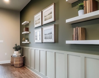 Kit de revestimiento de paredes estilo Shaker, paneles de pared blancos precortados y pintables.