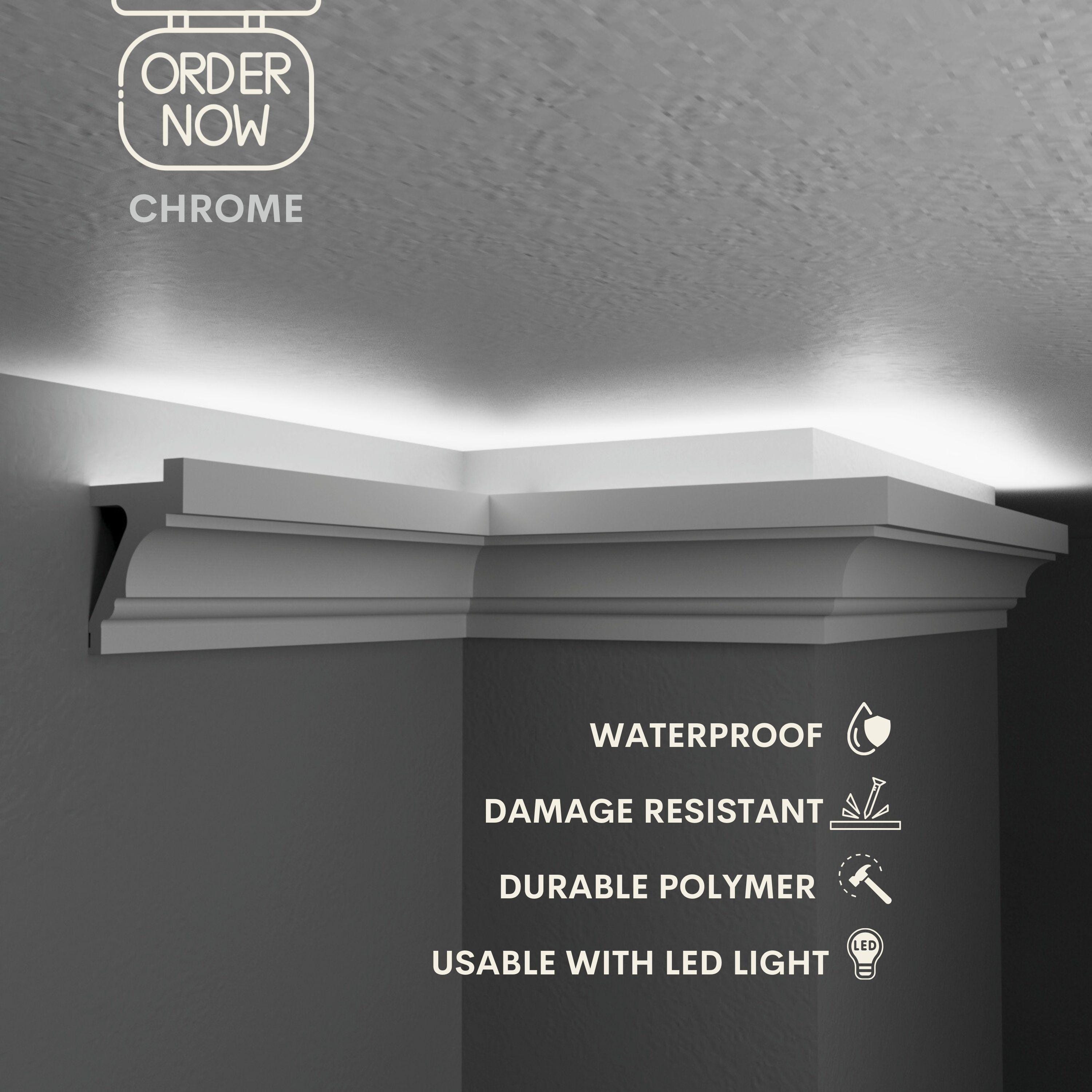 Crown Moulding Black, LED Coving Grey, Chrome White Color Durable ...