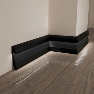 Black Floor Molding with Indirect Lighting, Polymer Baseboard, Skirting Board, Wall Accent Trim for Corridor Decor (7&#39;/240cm, LED Not Incl.)